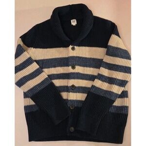 GAP Cardigan Sweater Men M Ribbed Shawl Collar Pockets Button Up Cotton Knit
